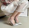 Fashion 2025 New Fine Heel Pointy Diamond Pumps Pearl Wedding Shoes Sparkles Baotou Glass Glue High-heeled Sandals