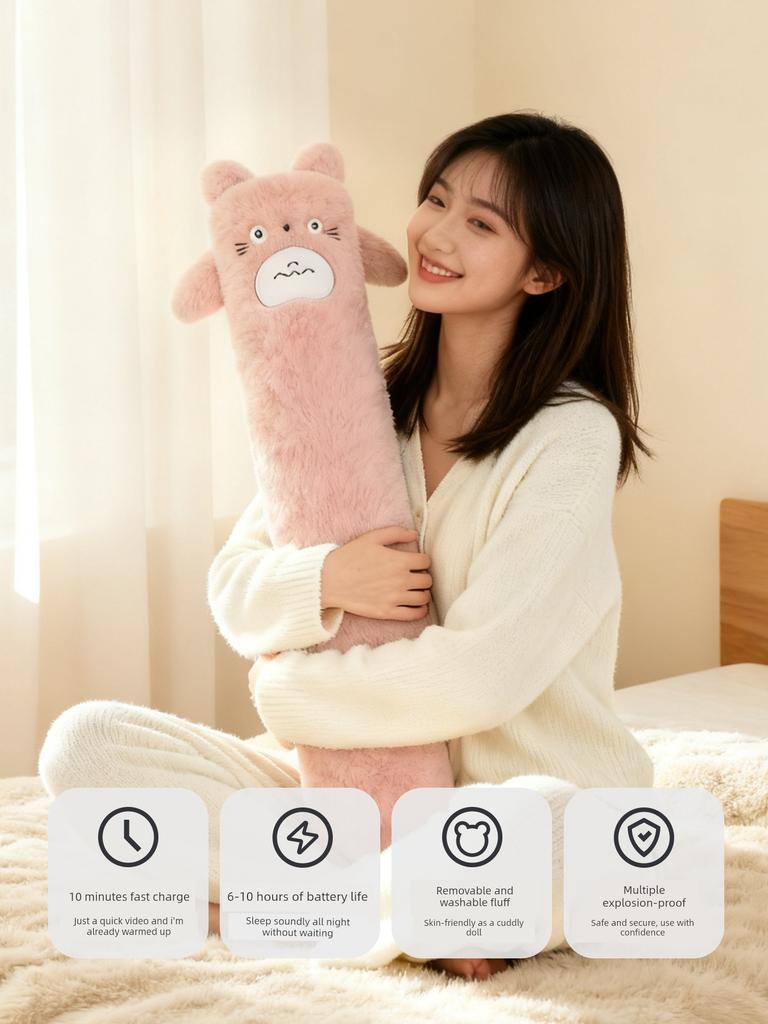 Totoro Rechargeable Long Electric Hot Water Bottle, Special for Bed Use, Extended Length, Safe and Explosion-Proof, for Girls to Warm Feet and Bed