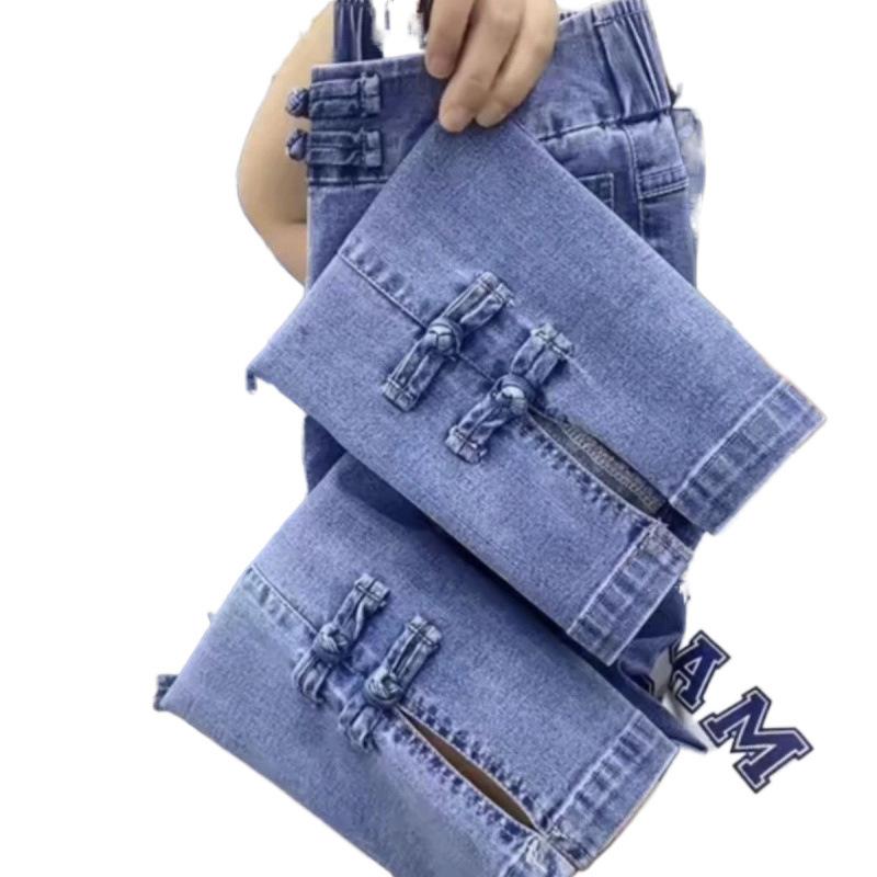 Весна Осень Высокая эластичность Женские джинсы Корейские свободные прямые ковбойские брюки длиной до щиколотки Женские удлиняющие джинсовые брюки для леди