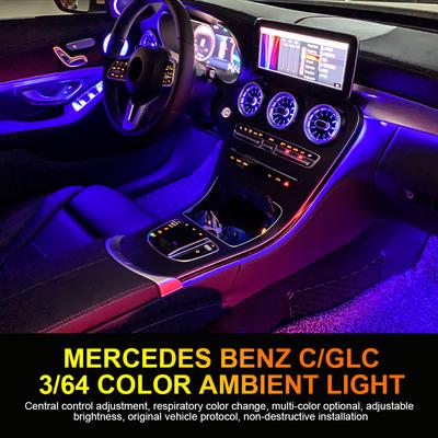 Светодиодные воздуховоды C-Class Лампа подсветки салона RGB Управление автомобилем 3 цвета/64 цвета Лампа турбо-воздуховода для Mercedes Benz 2015-2018 2019-21