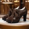Брендовые роскошные кожаные туфли на высоком каблуке, женские короткие ботинки на толстой подошве, зимние элегантные туфли-лодочки на шнуровке 2025 года, модные мокасины, новые ботильоны