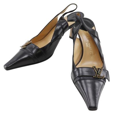 Начальные туфли Slingback Туфли с острым носом черная кожа Женские Б/у
