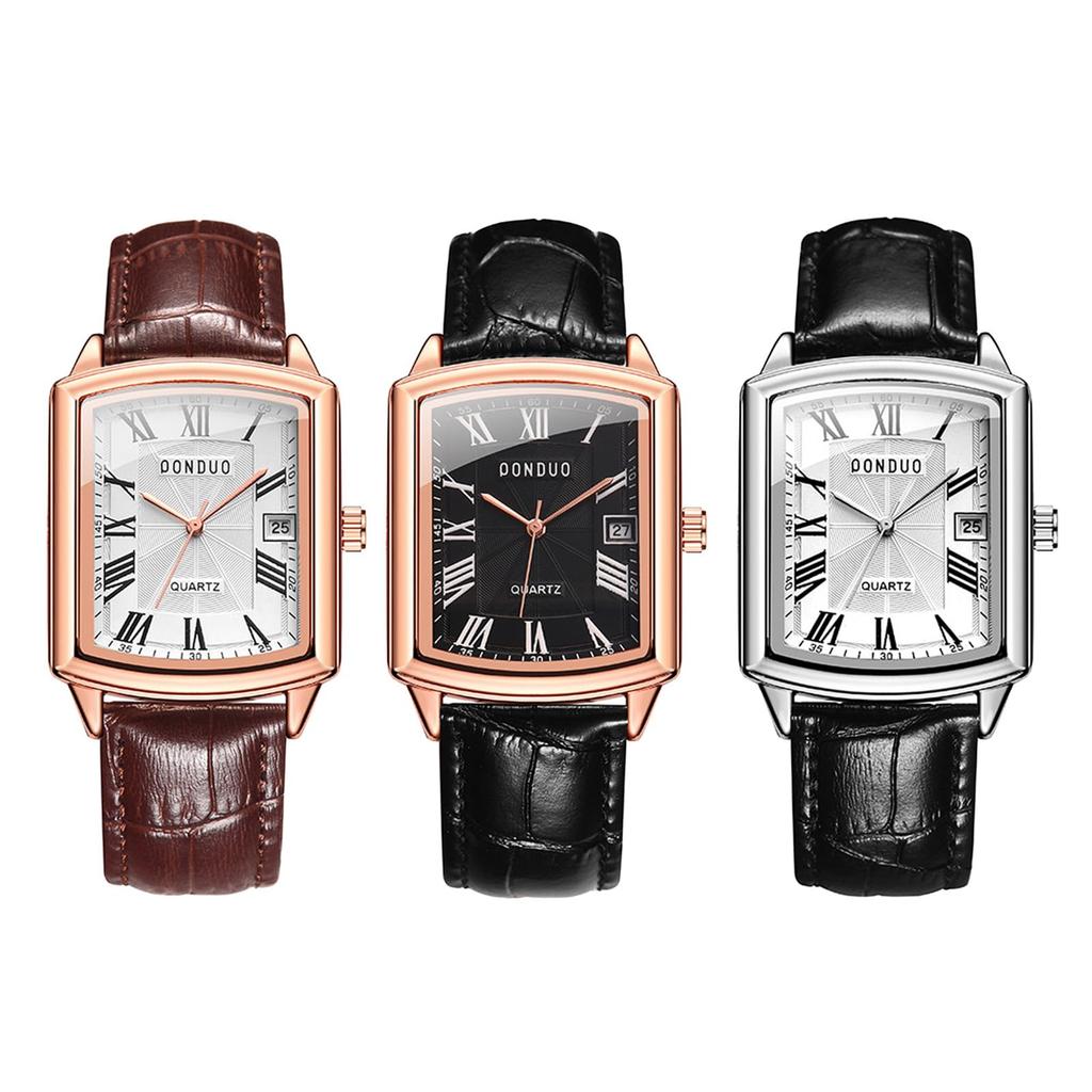 Square Watch with 3ATM Water Roman PU Leather Quartz Casual and Business Simple and Stylish Fashion Accessory Perfect Gift for and Day Men's Calendar,