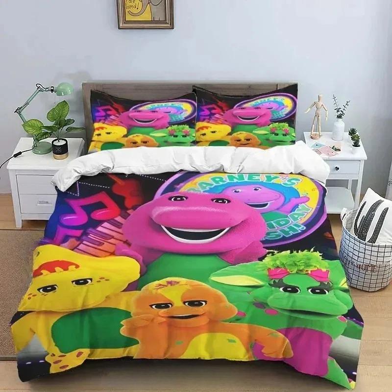 Barney Friends Cute Cartoon Bedding Collection Dinosaur Pattern Duvet Cover Pillow Case Boys Bedroom Double King Size Comforter Gift