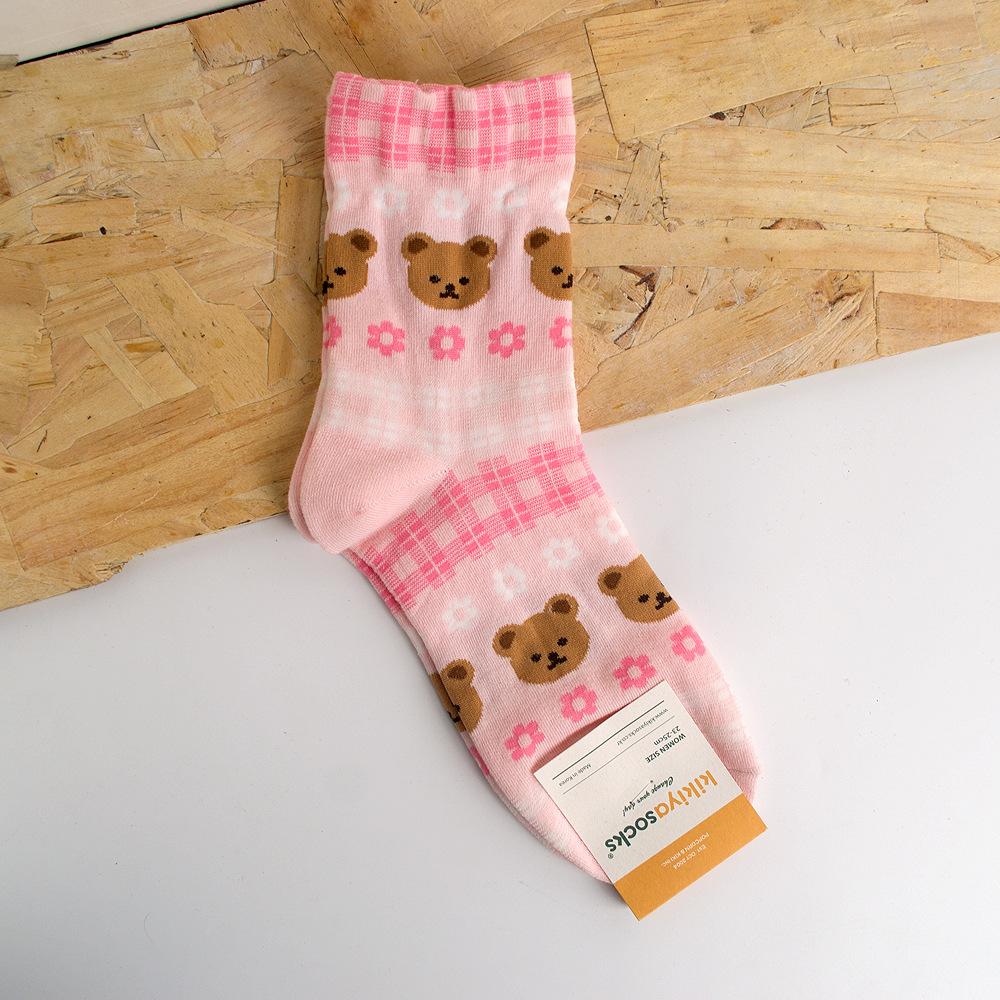 Носки женские Харадзюку Каваи с принтом животных, милые носки с дизайном медведя, абстрактная масляная живопись, корейский стиль, арт, креативные носки