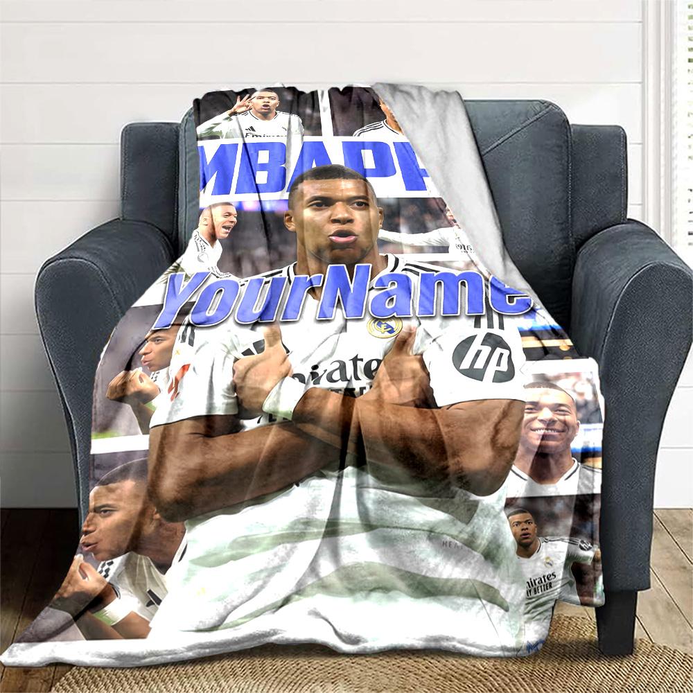 Mbappe Customize Text Blanket Gift Personalized Blanket Warmthful Decor for Picnics Bed Office Sofa Four Seasons Universal