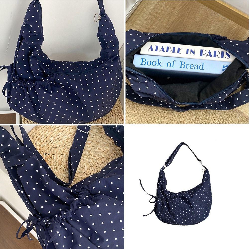 Korean Style Polka Dot Nylon Crossbody Bag Lightweight Ballet Style Pleated Shoulder Bag Prined Large Capacity