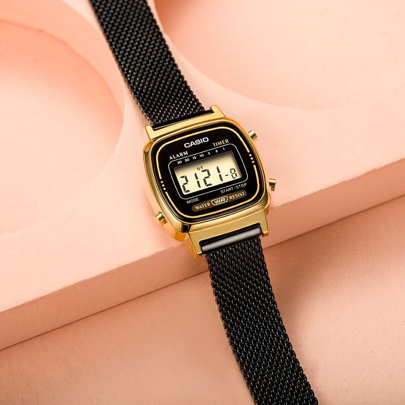Casio Серия YOUTH - Металлическая Маленькая Квадратная Стандартная Классическая Ретро Водонепроницаемые Кварцевые Часы Стальной Ремешок Японские и Корейские Часы LA670WEMB-1
