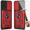 Protective Case - PROSHOP - for Samsung A51 - Matte Red - Army - Tempered Glass