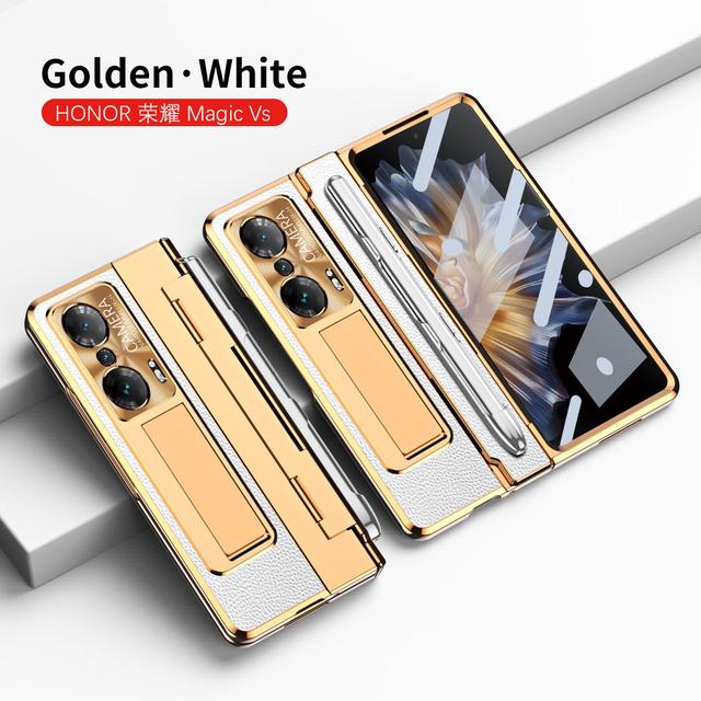 For Honor Magic Vs Case Plating Leather Hinge Pen Holder Hard Bracket Cover For Magic Vs Funda With Glass Flim