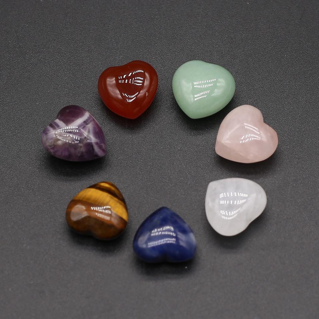 7Pcs/Pack Heart Natural Stone 7Chakra Ornaments Decoration Reiki Healing Crystal Quartz Gemstone Home Decor Small Furnishings Women Jewelry Gifts 15mm