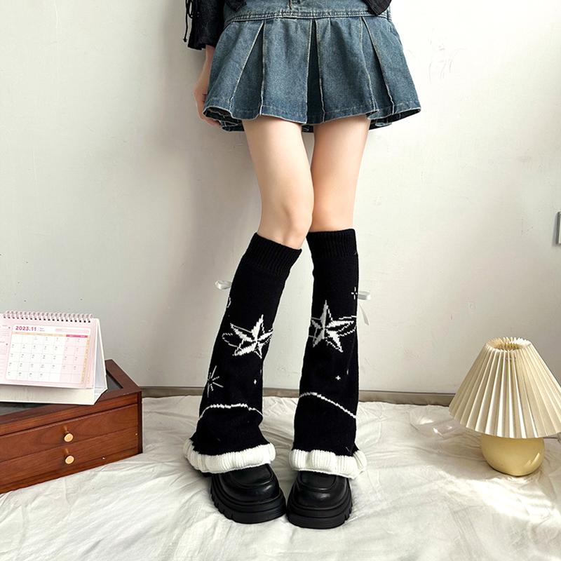 1 пара носков с ремешком и узором пентаграмма, кружевные носки с ворсом и завязками на ногах, сохраняющие тепло