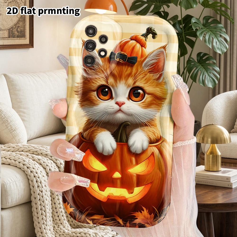 Phone Case: 2D Flat Samsung Galaxy A34 A35 M05 M06 S20 S22 S21 FE Plus 5G Protective Case, Couple Style, Orange Cat, Christmas and Halloween Gifts