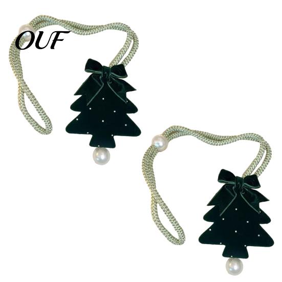 Decorative Curtain Holdbacks 2Pcs Christmas Tree Tieback, Velvet Window Holders Ties Xmas Shape Backs, Drape for Holiday Party Festive Accessories