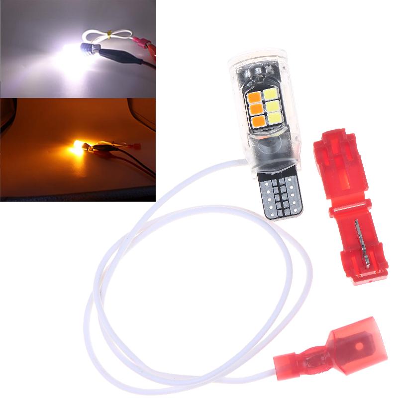 1Pcs Moto Turn Signal Canbus Day Running Light T10/T15 902 904 906 912 921 W16W Led Bulbs 48Smd Dual Color 3014 Chip 12V 3W