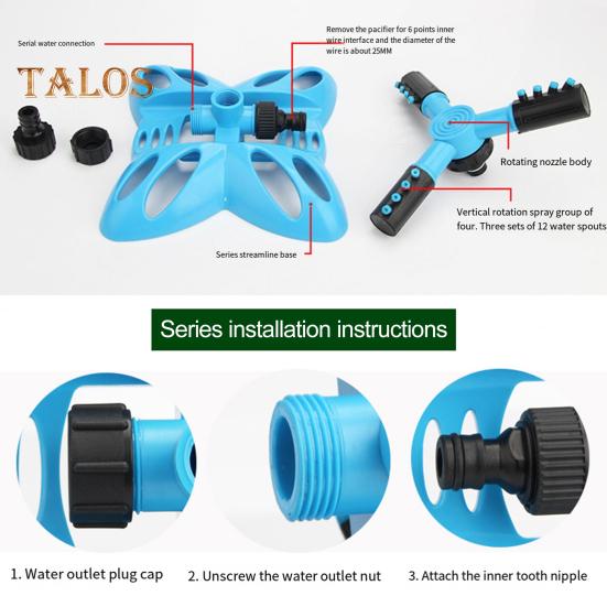 Спринклер для газонов с вращением на 360 градусов и герметичной системой с 3 рычагами. Система орошения с большой площадью покрытия. Простая сборка. Автоматический спринклер для воды.