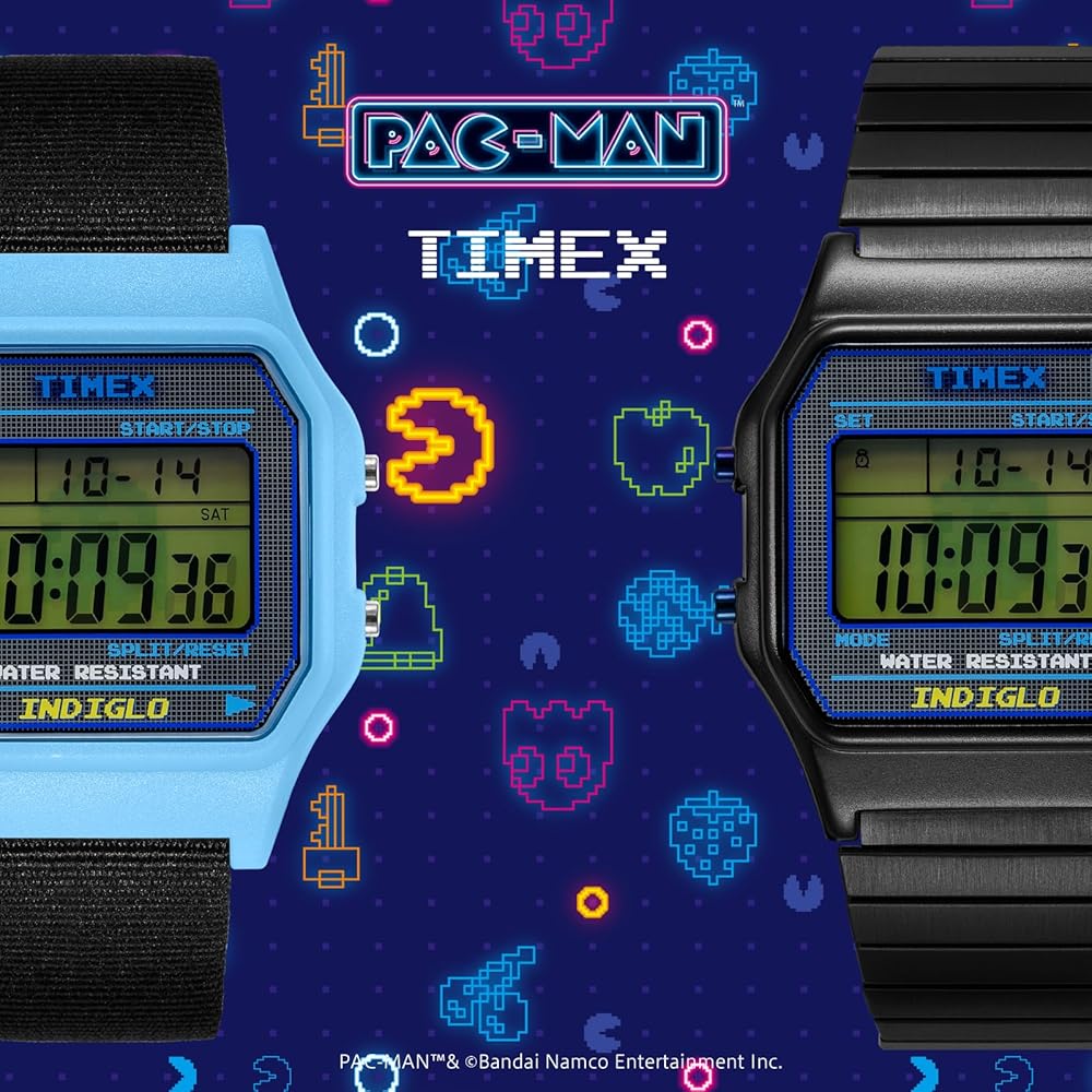 TIMEX Унисекс Цифровые часы Pac-Man, Черный циферблат, Кварцевый механизм из латуни и пластика, Водонепроницаемость 3 АТМ, TW2V94200 [Параллельный импорт]