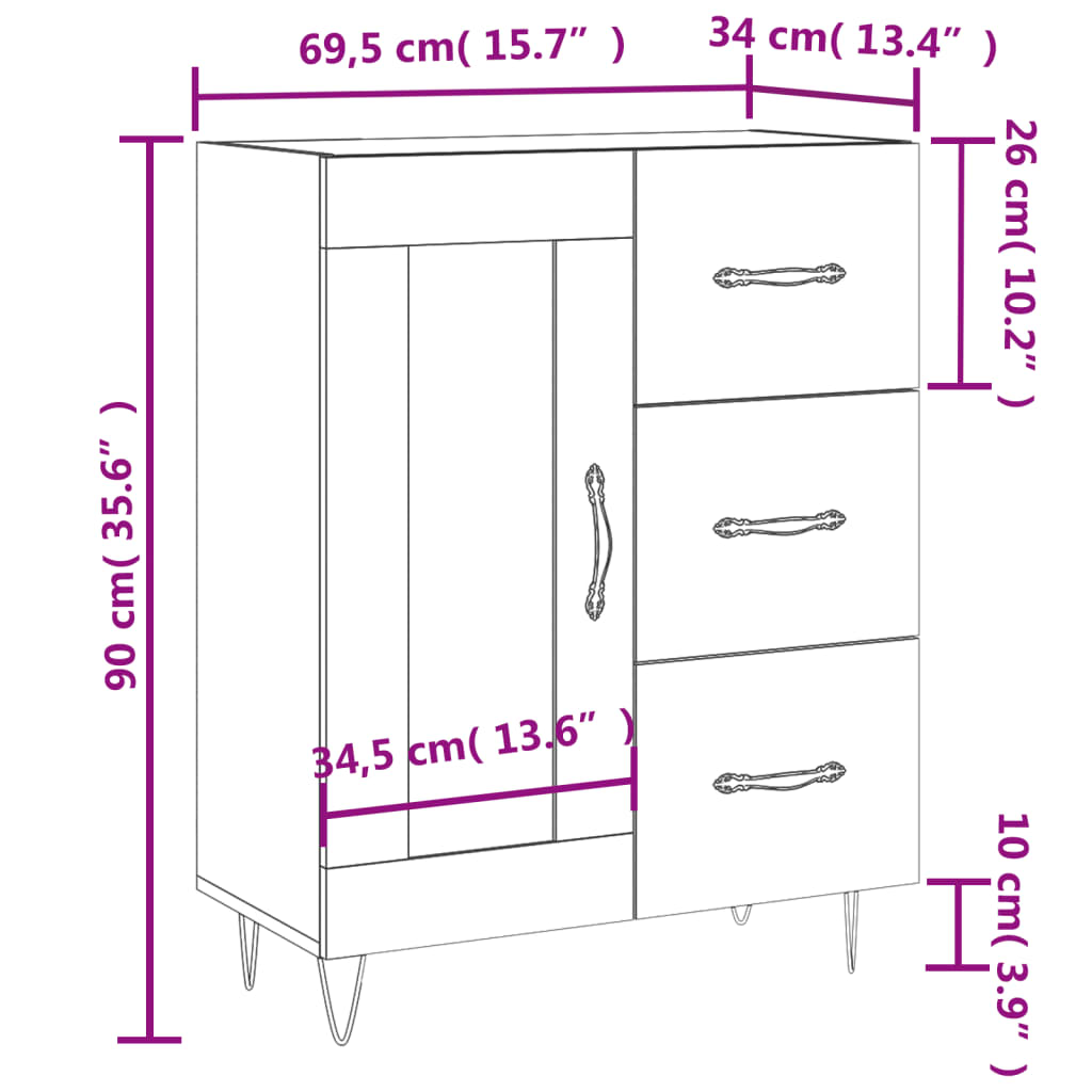 Sideboard Concrete Grey 69.5 x 34 x 90 cm Particleboard