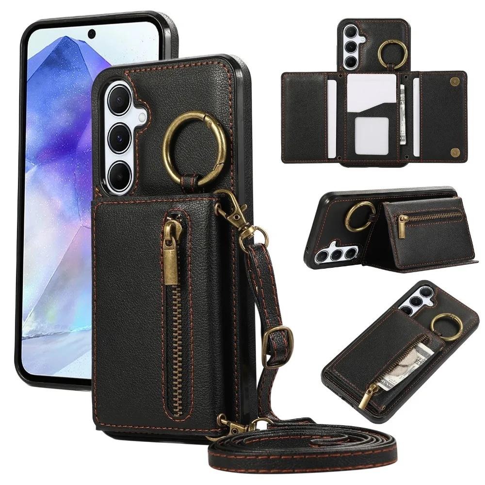 Кожаная сумка-кроссбоди для телефона Samsung S24 S25 S26 Ultra S23 FE S22 S21 Plus A57 A37 A56 A36 A16 Чехол-кошелек с держателем для карт