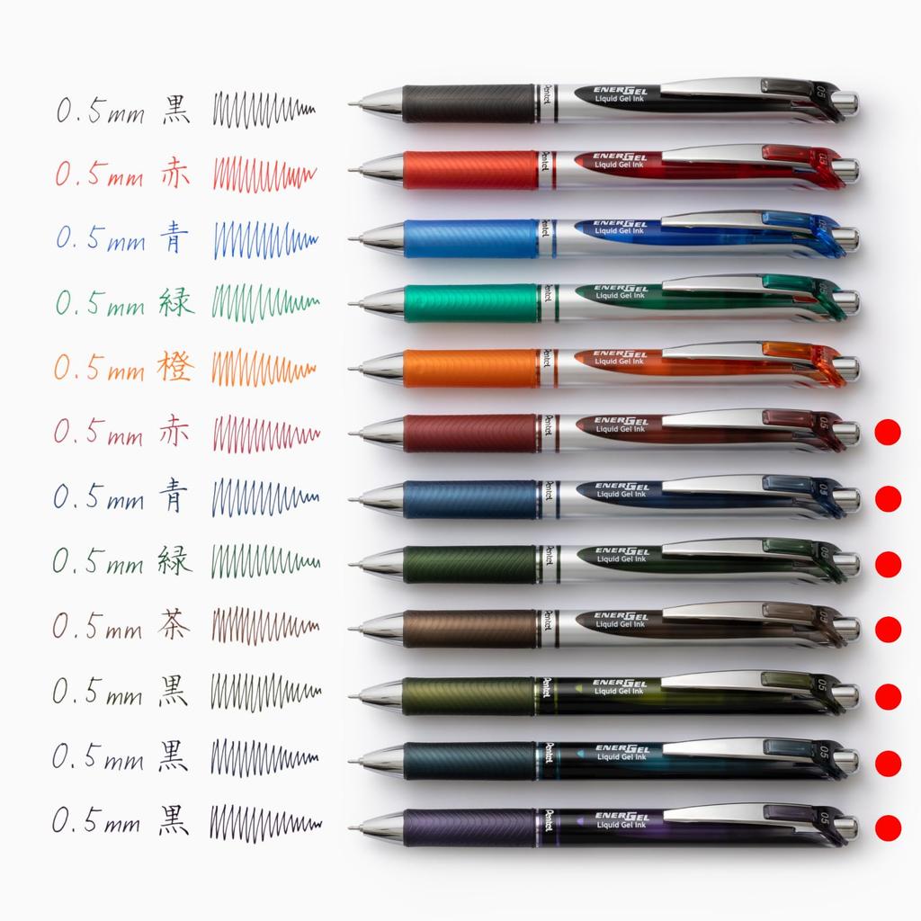 Pentel Energel Gel Ink Ballpoint Limited Silver 7 Colors Pen, Knock-Style Edition, 0.5mm, Body, BLN75-L7,