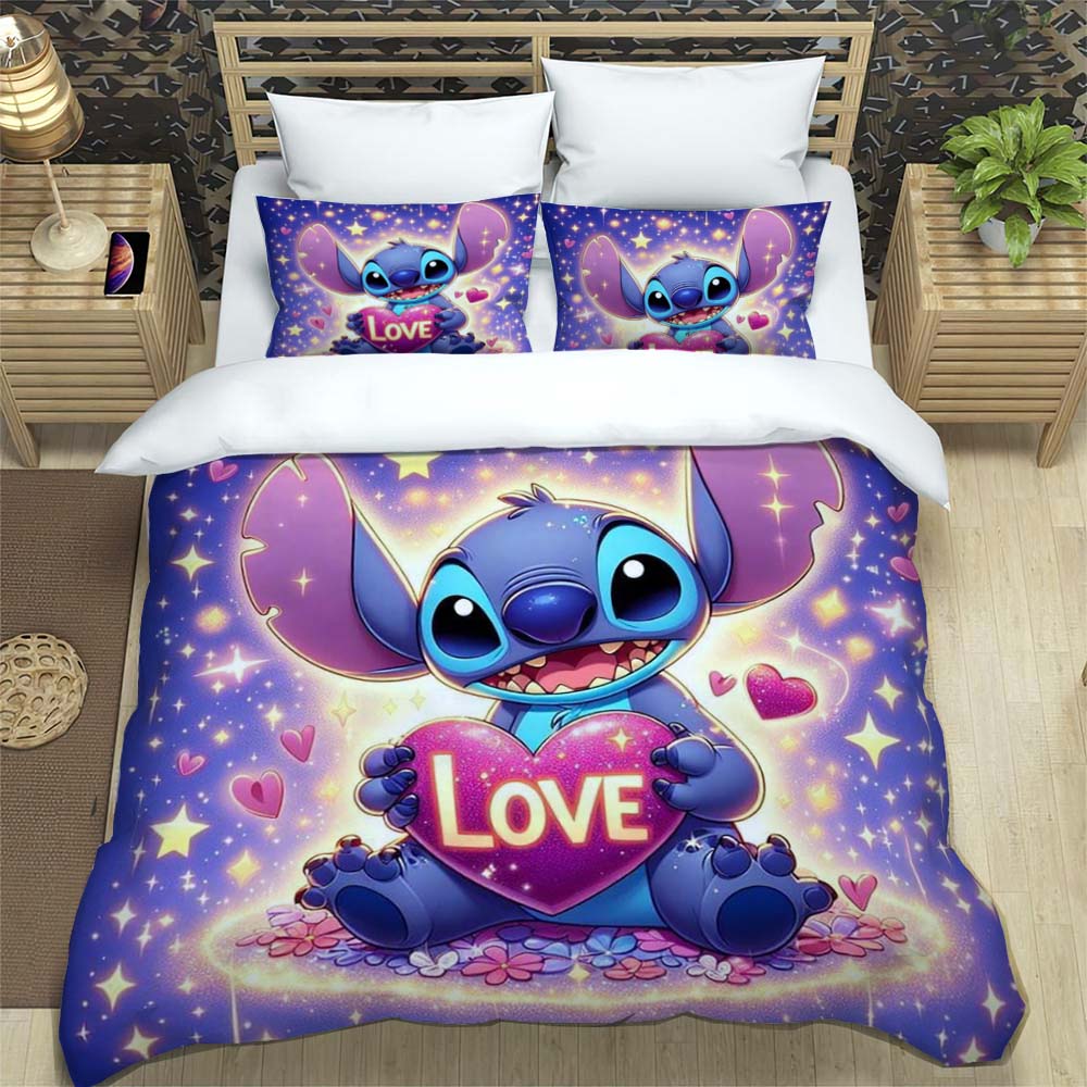 Duvet Cover Cute Stitch Hug Bedding Set of 3 1 Duvet Cover and 2 Pillow Cases Set Soft Single Double King Size Boys Girls Kids