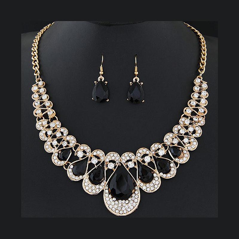 Комплект ювелирных изделий из металла, сверкающие бриллианты, ожерелье, серьги, набор для женщин, праздничные украшения, подарок