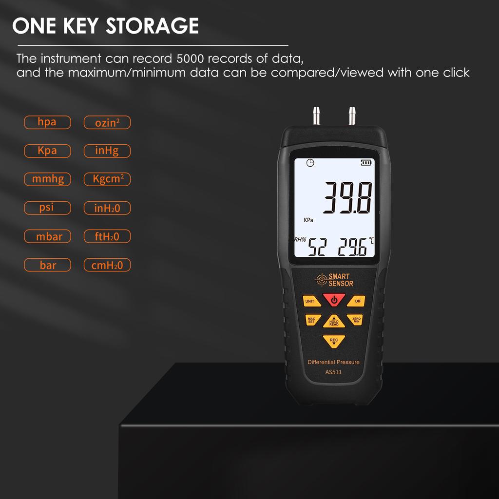 SMART SENSOR AS511 Цифровой дифференциальный манометр-39,98 ~ 39,98 кПа Манометр с двумя портами для воздуха и газа