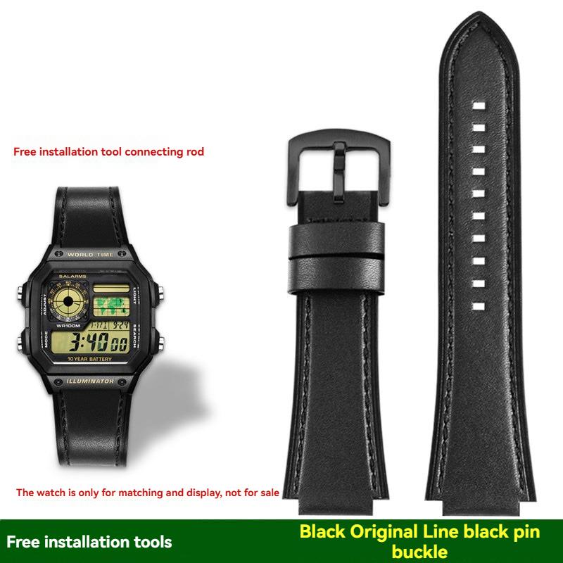 AE-1200 Retro Genuine Leather Watchband For Casio AE1200 AE-1300 W-218/A168 W-216H Vintage Strap 18mm convex mouth Men's Bracele
