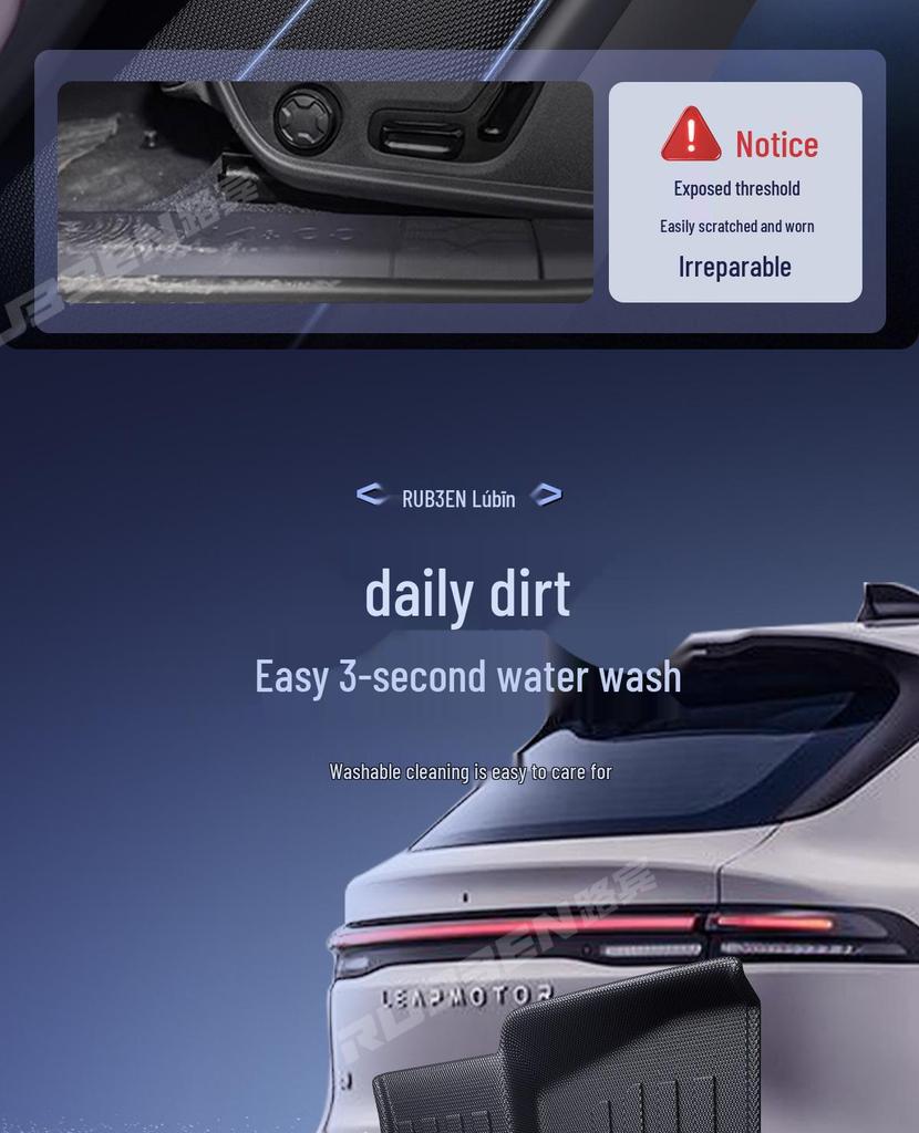 Водонепроницаемые напольные коврики Lubbin из ТПЭ для Leapmotor C11 – Полное покрытие, износостойкие накладки на пороги.