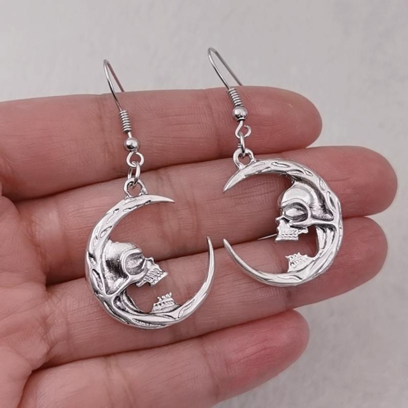Модные старинные серебристые серьги-подвески с черепом в форме луны для женщин, готические темные винтажные ювелирные изделия с черепом, подарки