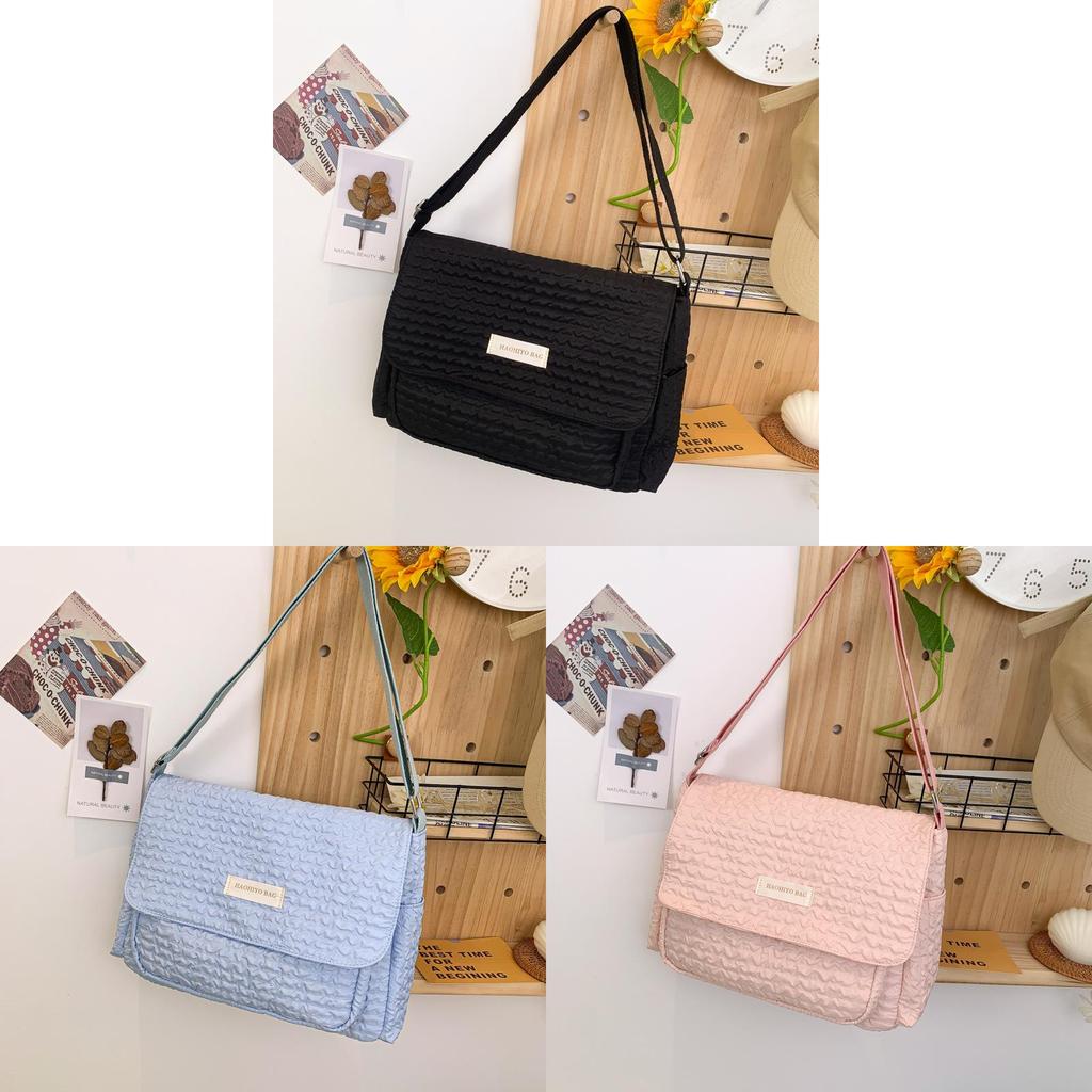 Style Student Shoulder Bag With Wrinkled Cloud Pattern And Large Crossbody Design For School