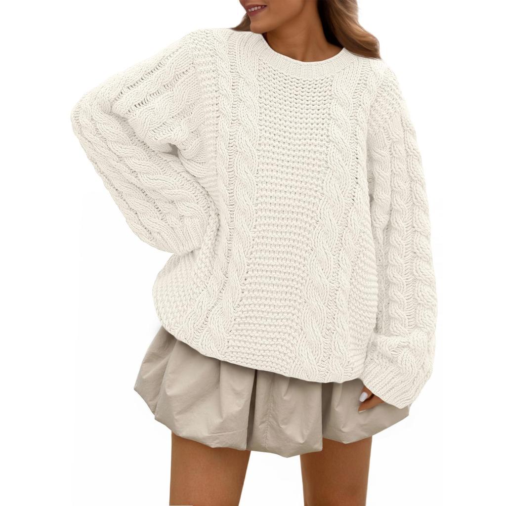 Women's Solid Color Round Neck Knit Long Sleeve Pullover Sweater Top