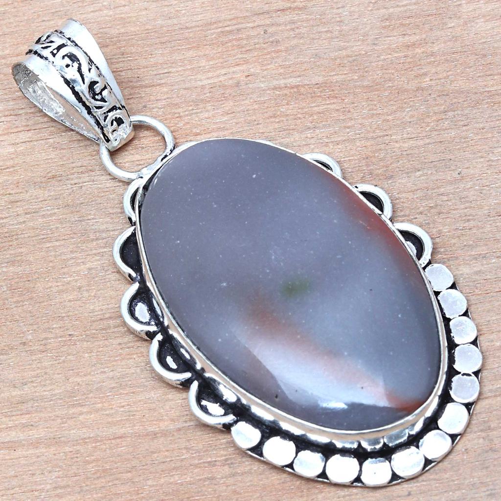 Pendant Polygram Jasper Gemstone Handmade Antique Silver Jewelry 2.25"