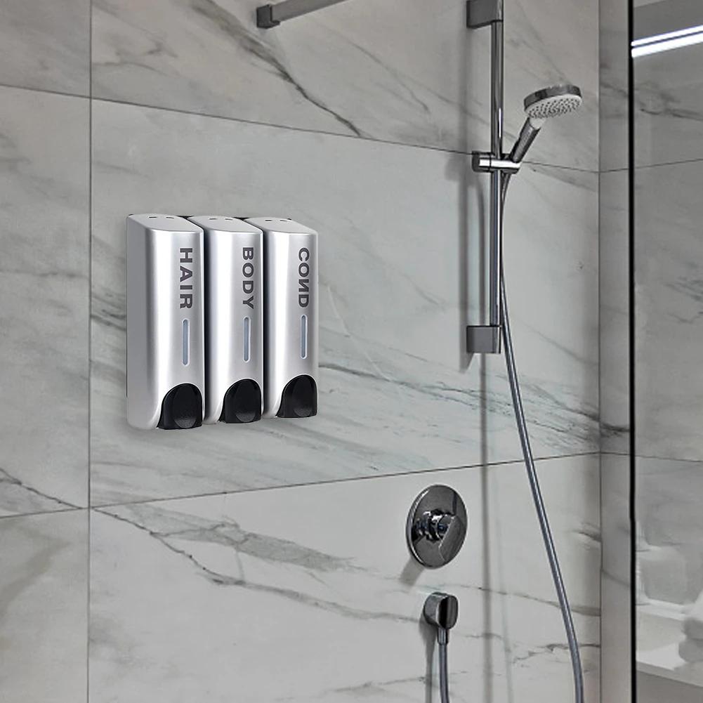 Тройной диспенсер для геля для душа, шампуня, 350 мл, многоцелевой, настенный, термостойкий, большой емкости, для ванных принадлежностей