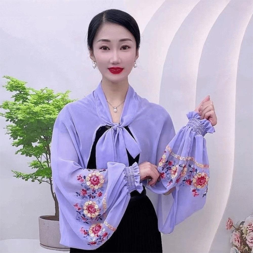 Breathable Flower Shawl Embroidered Seaside Vacation Cloak Sunscreen Scarf Neck Decoration