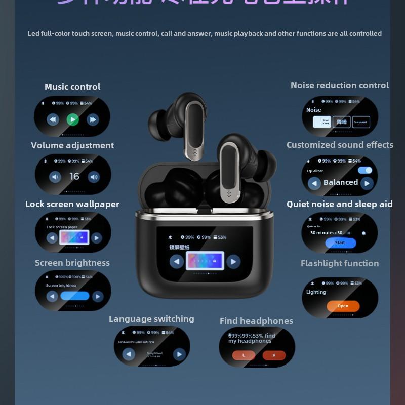 ANC Active Noise Reduction Wireless Bluetooth Headset Ultra Long Life Intelligent Color Screen LED Touch