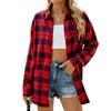 Spring and Autumn Women's Retro Crochet Long Sleeve Loose Lapel Plaid Shirt Jacket