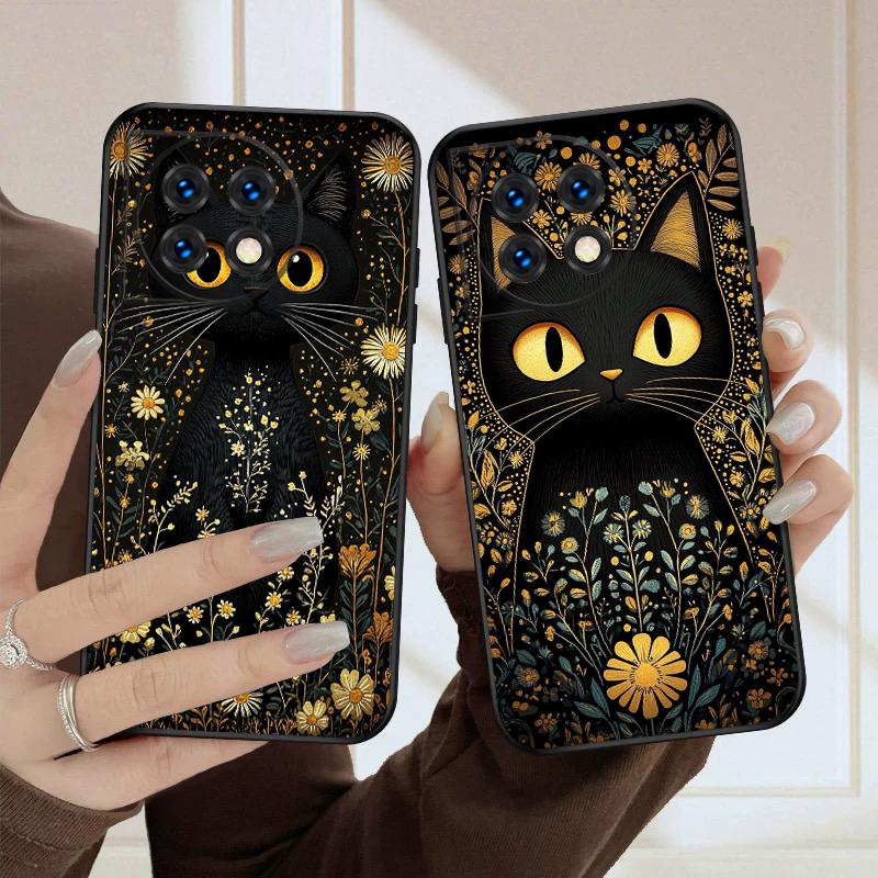 Цветочный Кот Черный Для Oneplus 8T 9 9R 10 Pro 11 12 13 13R 5G ACE 5 Nord2 4 CE 3 4 Lite N20 SE N200 силиконовый мягкий чехол для телефона