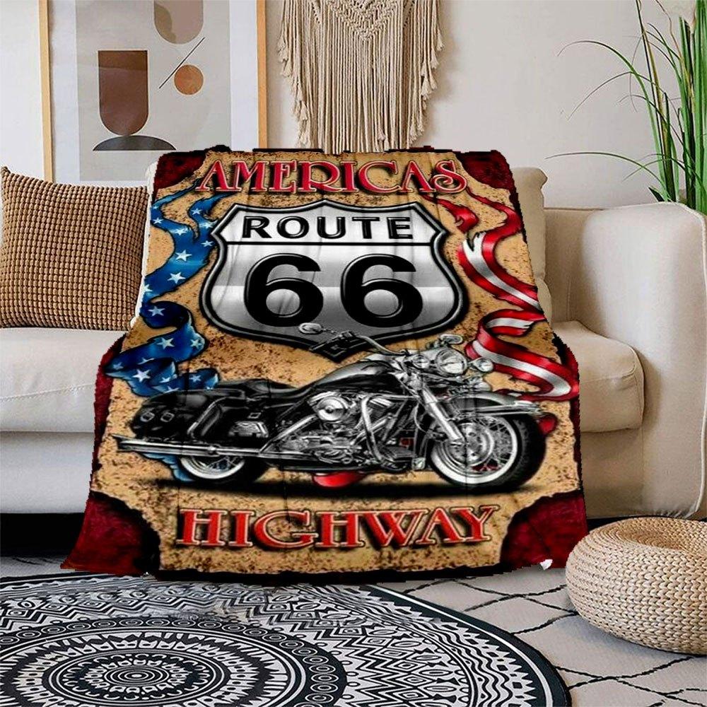 Металлическая вывеска Мотоцикл Route 66 Декор Флаг США Металлический Постер Настенное Искусство Подарок 8x10 дюймовПлед Фланелевый Плед для Дивана, Кровати, Путешествий, Кемпинга, О