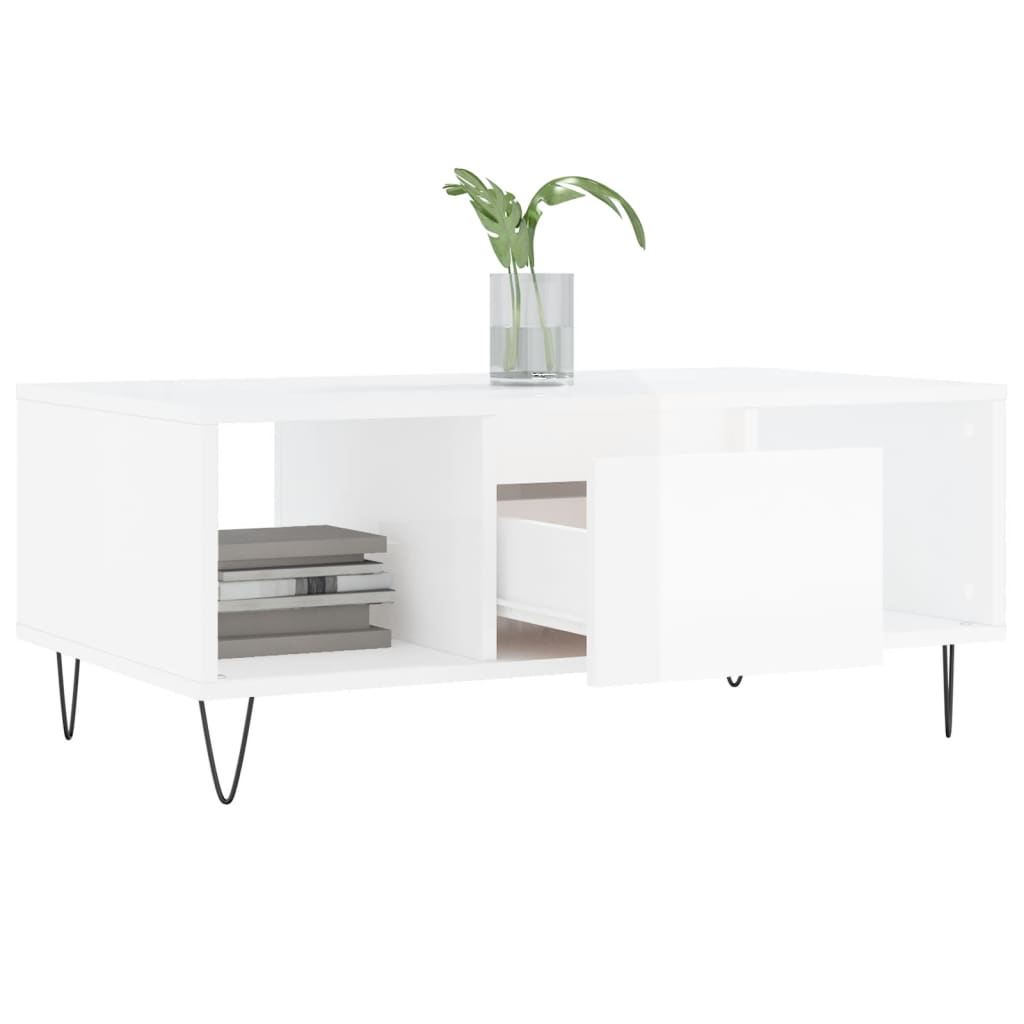 Coffee Table, High Gloss White, 90x50x36.5 Cm