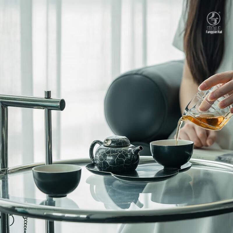 Портативный керамический чайный набор Wanqiantang - Древняя серебряная глазурь с трещинами