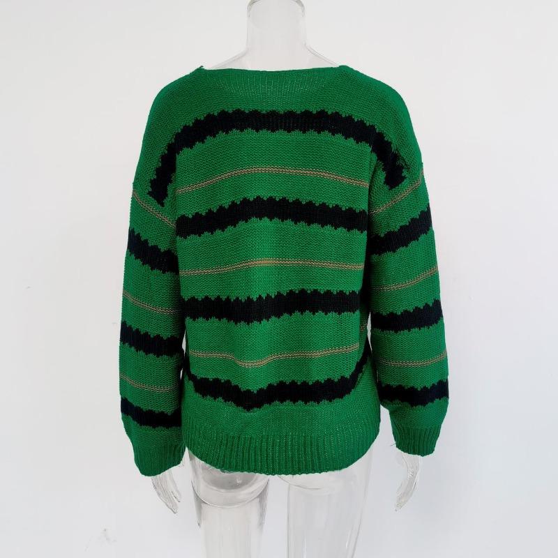 Women S Striped Long Sleeve Knit Sweater Loose Fit Autumn Winter