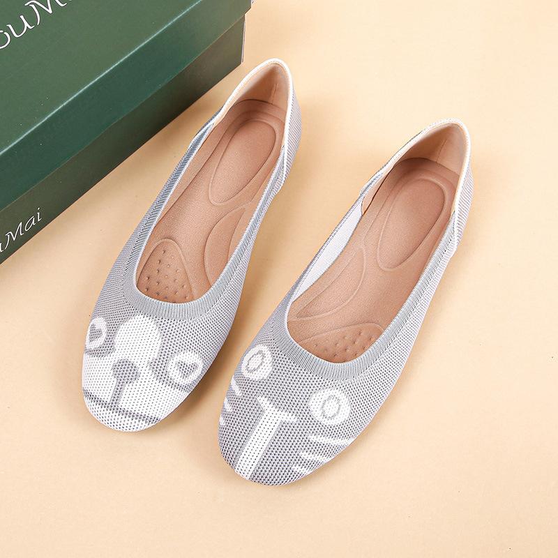Мода Обувь на плоской подошве Женская Весна Для Женщин Новая Коллекция Круглой Головы Женская Трикотажная Удобная Шведская Женская Дышащая Летняя