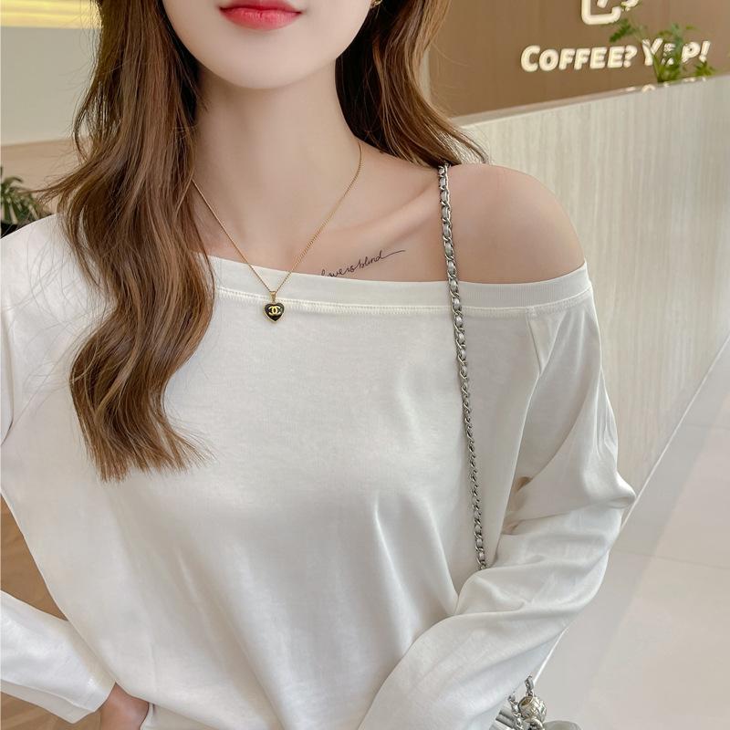 Футболка с открытыми плечами и длинными рукавами для ранней весны и осени, женская базовая рубашка свободного кроя, можно носить как верхнюю одежду