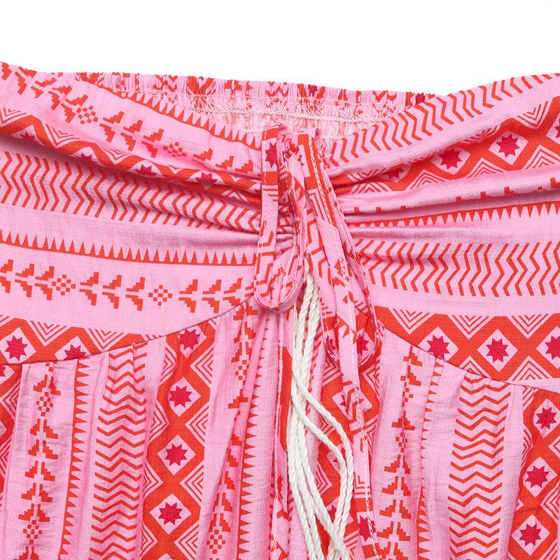 Women's Fashion Summer Spring Geometric Print Sleeveless Hanging Neck High Waist Casual Dresses