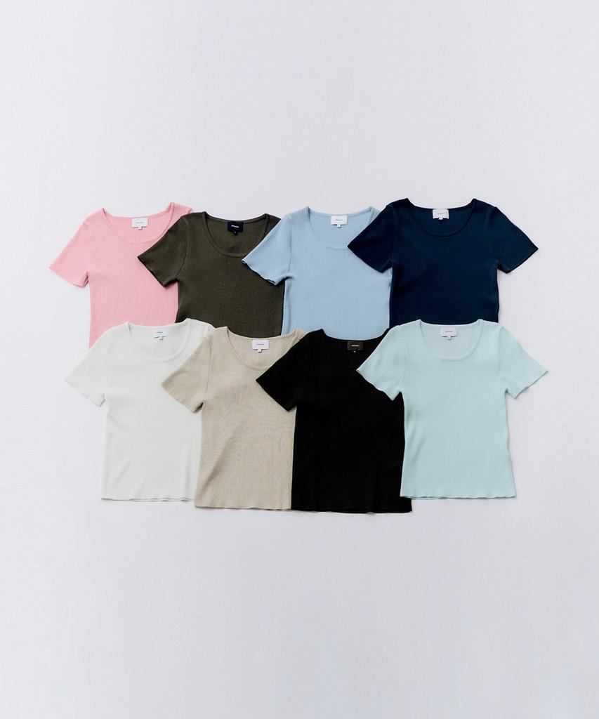 MONGDOL Ribbed Round Neck Short Sleeve Knit Mdkt075_8 Colors
