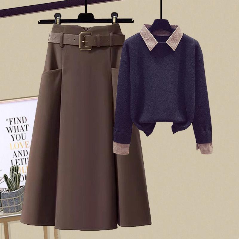 2023 Высококачественный женский комплект из трикотажного свитера и юбки А-силуэта из шерстяной смеси