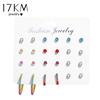 12pcs/set Fashion Coloful Zircon Stud Earrings Set for Women Girls Crystal Stud Earring Geometric Flower Jewelry