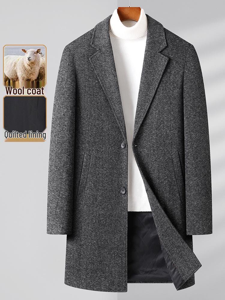 Мужское шерстяное пальто в стиле business casual средней длины - Коллекция Осень/Зима 2025, Утепленное хлопком.