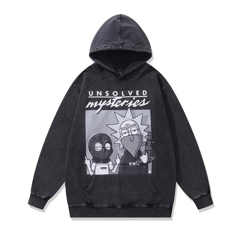 430G Heavy Cotton Hoodie Jacket Retro Cartoon Direct Injection Printing Fried Color Sweater For Men And Women